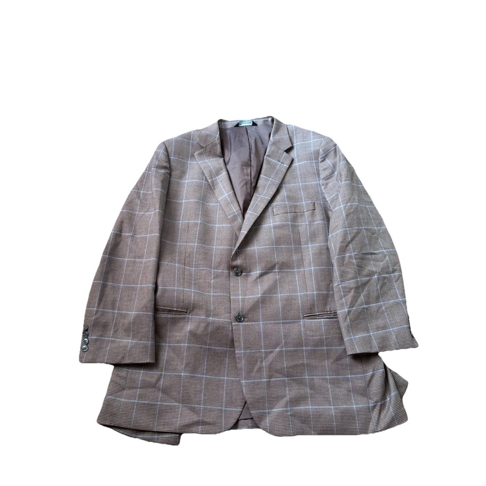 Jos. A. Bank Sport Coat Blazer 48R Wool Brown Windowpane Herringbone